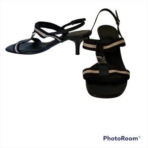 BALLY SHOES SANDALS HEELS BLACK LEATHER T ANKLE STRAPS SIZE 38.5 EU ITALY